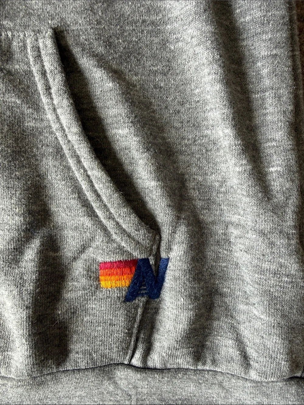 Aviator Nation Grey Zip-Up Hoodie with Yellow, Orange, Red and Blue Stripes (XS) - Picture 9 of 10
